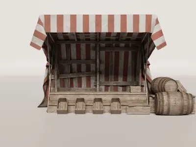 Medieval Market Stall Low-poly 3D model get