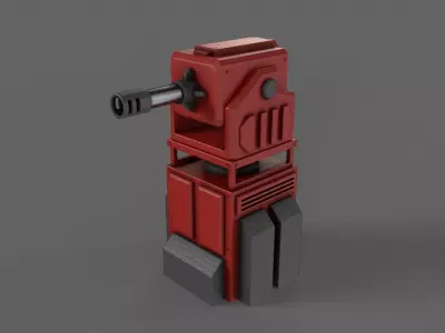 PBR Turret Gun 01 Red Low-poly 3D model