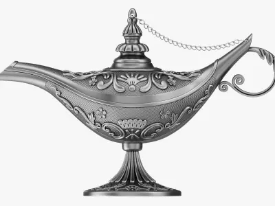 Aladdin magic lamp silver decorated  3D model