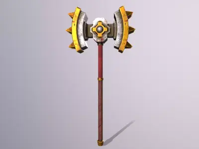 hammer 4 weapon with golden handle Low-poly 3D model