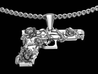 Gun Glock Flower pendant gold printable jewelry 3D print model