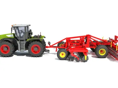Tractor with Trailed Disc Harrow 3D model buy