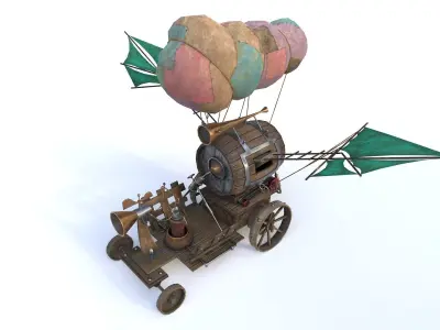 Airship 3 steam powered car with sail on top Low-poly 3D model