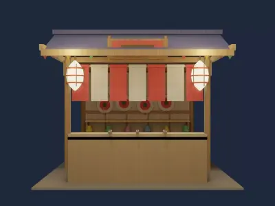 Japanese Festival Shooting Game Stall NIGHT  Low-poly 3D model
