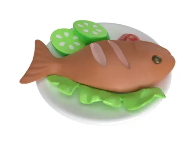 Cartoon Cooked Fish Low-poly 3D model