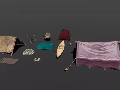 Wilderness Camp Essentials Modular Outdoor Survival Set Low-poly 3D model