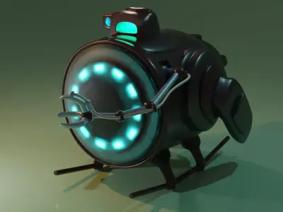 Submarine robot with glowing eyes Low-poly 3D model
