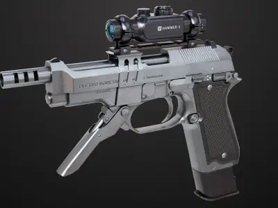 Pistol 08 Silver Generic All PBR UE Textures Included Low-poly 3D model