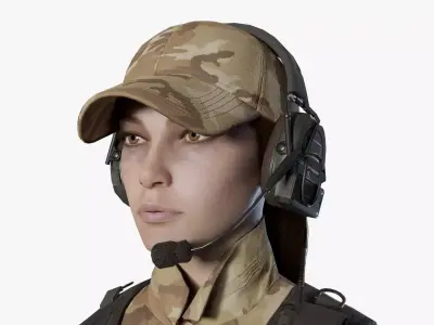 Female Soldier Low-poly 3D model 3