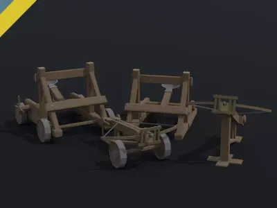 Cartoon siege engines Polygonal Style Low-poly 3D model