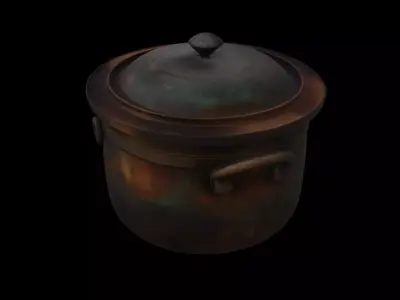 Rustic Iron Cooking Pot with Lid 3D model