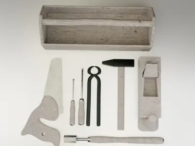 wood tools set Low-poly 3D model