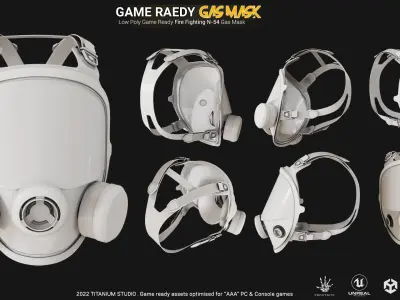 Low Poly Game Ready Fire Fighting Gas mask Low-poly 3D model
