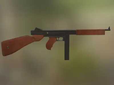 Thomson Model gun with wooden handle Low-poly 3D model