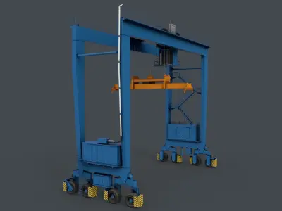 PBR Rubber Tyred Gantry Crane RTG V2 - Blue Light Low-poly 3D model