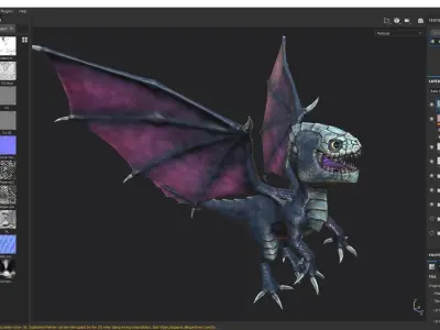 Dragon creature with wings Low-poly 3D model