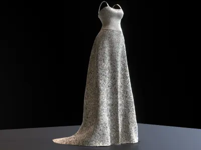 glittery white long dress Low-poly 3D model