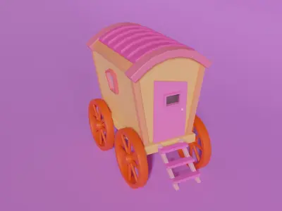  Low Poly Cartoon Wagon  Low-poly 3D model