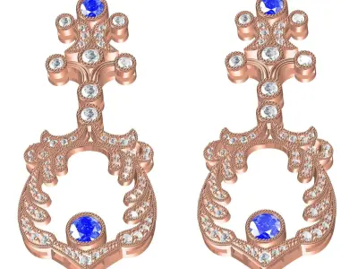 Antique Vintage Style Diamond Stud Earring 3D print model