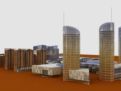 Low-poly city block concept 3D model