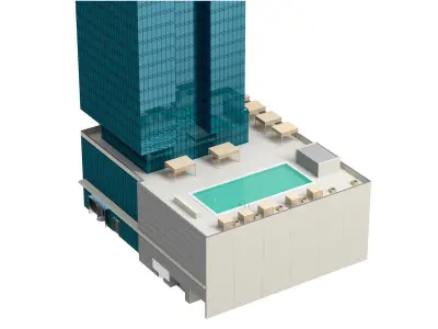 The First Hotel glass skyscraper at Jumeirah Village Circle 3D model