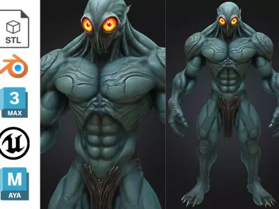 Alien Humanoid Creature Low-poly 3D model