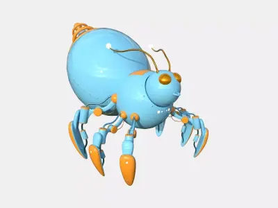Cute Robot E07 Blue Orange - SciFi Character Design Low-poly 3D model