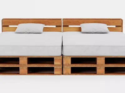 Pallet Bed - Wooden Bedstead with Mattress Furniture Set 3D model