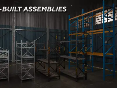 Modular Warehouse Racking and Props Pack Low-poly 3D model