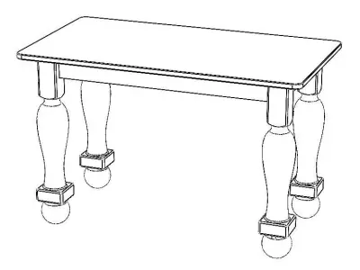 Wooden Rectangular Antique Table 3D model