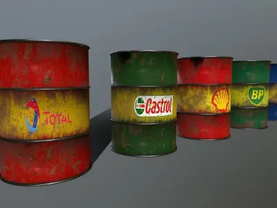 Barrel group of different colored barrels Low-poly 3D model