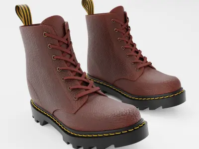 Leather Boot Combat - Military Tactical Brown Red Low-poly 3D model