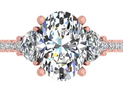 3carat Oval And Half Moon Engagement Ring 3D print model