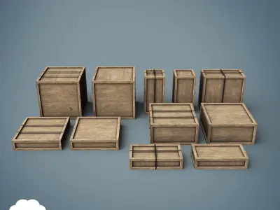 PBR 33 Wooden Crate Pack Low-poly 3D model