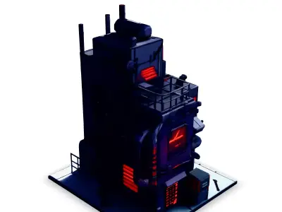 SciFi Industrial Building Modular Kit Low-poly 3D model