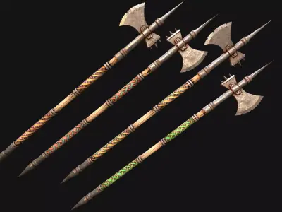 Medieval Weapons Halberd Polearm Axe  Weaponry Set Low-poly 3D model
