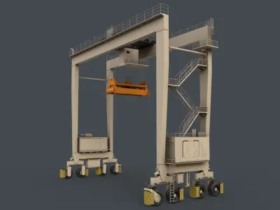 PBR Rubber Tyred Gantry Crane RTG V1 - White Low-poly 3D model