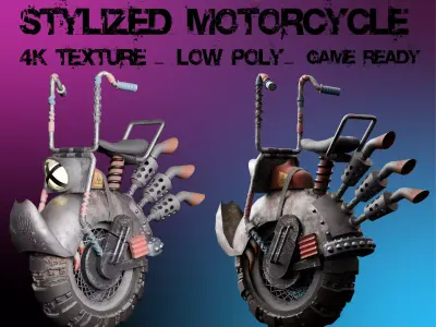 Stylized Motorcycle Low-poly 3D model get