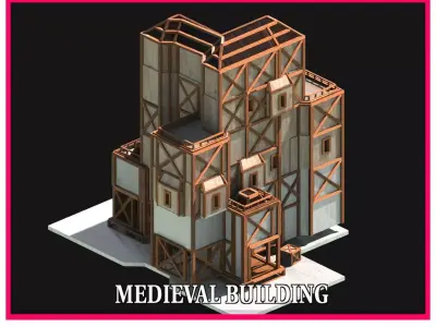 Medieval Low Poly Building  Castle Wooden Village Stone House 50 Low-poly 3D model
