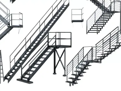 Industrial Metal Stairs Low-poly 3D model