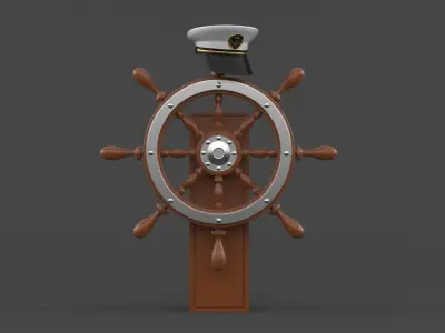 Captain Hat and Ship Wheel 3D model