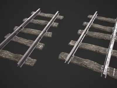 Wooden Railway Tracks Low-poly 3D model