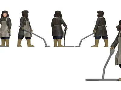 001314 guy in winter soviet coat and vacuum cleaner 3D model