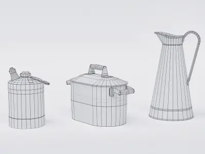 Antique metal containers set Low-poly 3D model
