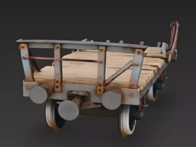 Wrecked Post-Apocalyptic Flatcar Train 3d model Low-poly 3D model