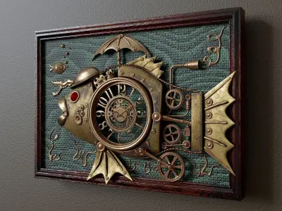Basrelief in form of steampunk fish 3D model