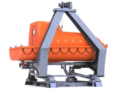 Enclosed Lifeboat with Davit Low-poly 3D model
