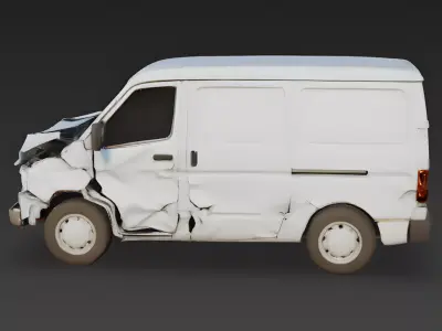 Wrecked White Service Van 3D Model Low-poly 3D model
