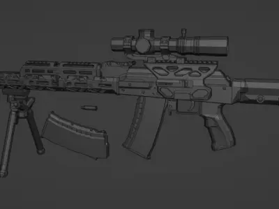 low-poly RPK-74 Tuning Free low-poly 3D model