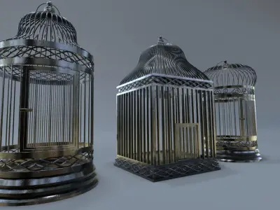 Bird cage Collection Low-poly 3D model